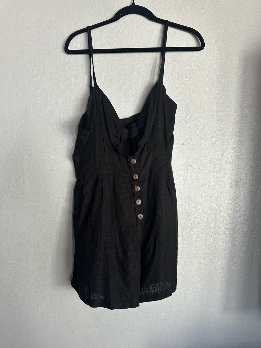 Black Spaghetti Strap Button-Front Romper